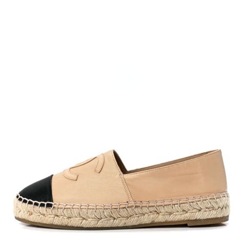 Chanel Lambskin Cc Espadrilles Beige Black Fashionphile