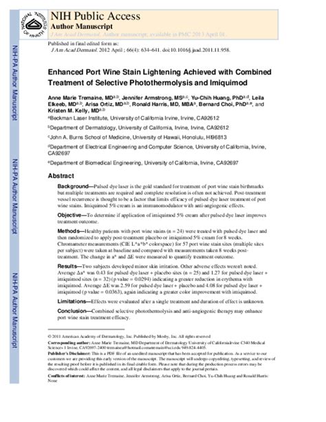 Pdf Enhanced Port Wine Stain Lightening Achieved With Combined Treatment Of Selective