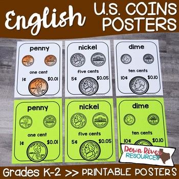 U S Coins Posters U S Coins Flashcards ENGLISH For Identifying Coins