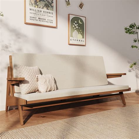 1790mm Rattan 3 Seater Sofa Japandi Ash Wood Frame In Walnut With White