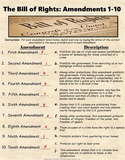 The Best Bill Of Rights Worksheet For History Class Worksheets Library