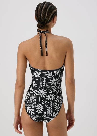 Black Cream Tile Swimsuit Matalan