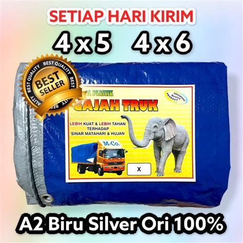 Jual TERMURAH Terpal Plastik A2 4x5 4x6 Biru Silver Cap Gajah Truk Awet