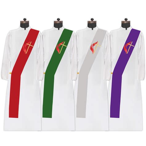 Set Of 4 Cross And Flame Embroidered Deacon Stole Psg Vestments