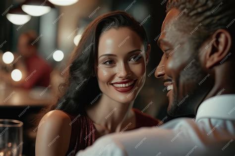 Premium Photo Interracial Couple Romantic Restaurant Date Generated By Ai