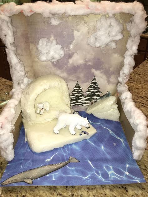 Polar Bear Diorama Ice Cave Is Hollowed Out Piece Of Styrofoam Sky