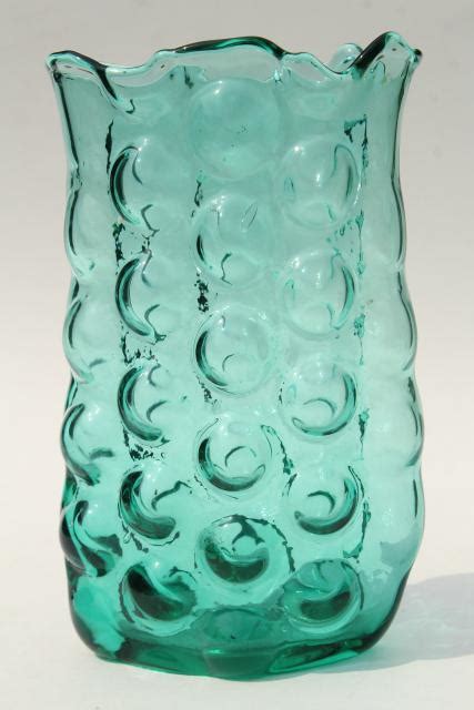 Mid Century Mod Vintage Bubble Hand Blown Blenko Art Glass Vase In Aqua Green