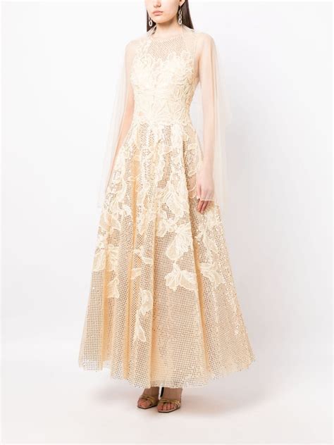 Saiid Kobeisy Floral Embroidered Sequin Embellished Gown Gold Farfetch Uk