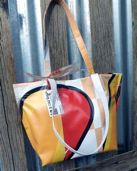 Upcycled Viny Display Banner Tote From A Colorful Graphic 2 Etsy