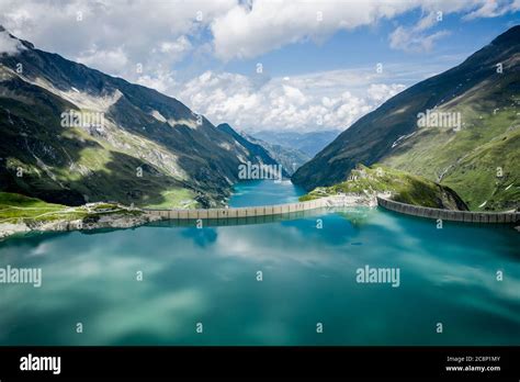 Aerial View Of Lake Mooserboden And Dam Wall Kaprun High Mountain