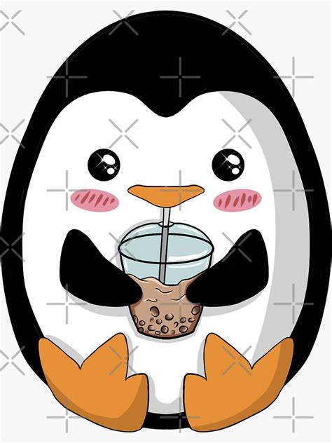 Kawaii Penguin Drinking Boba Sticker For Sale By Creativeclover