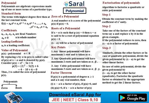 Polynomials Class 9 Maths Chapter 1 Short Notes Mind Maps