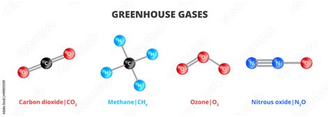 Vector Molecules Of Four Greenhouse Gases Carbon Dioxide CO2 Methane