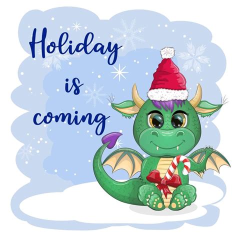 Premium Vector The Holiday Is Coming Cute Cartoon Green Dragon In