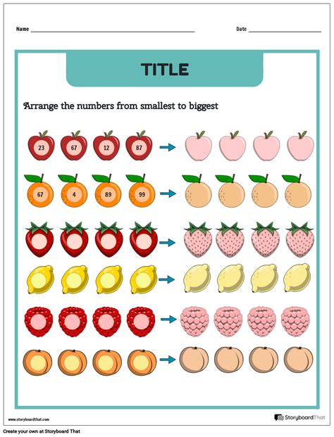 Fruit Themed Ordering Numbers Worksheet Storyboard