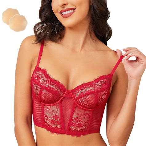 Wingslove Womens Sexy Lace Balconette Bra Longline See Through Unlined Underwire Multiway