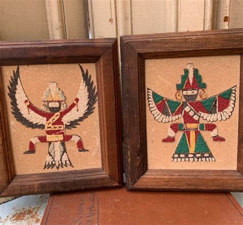 Pair Of Vintage Zuni Knife Wing Man Sand Paintings Etsy