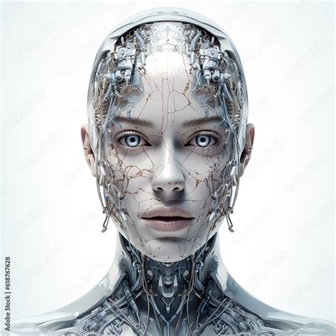 Humanoid Robot Futuristic Machine Android Generative Ai Illustration Isolated On White