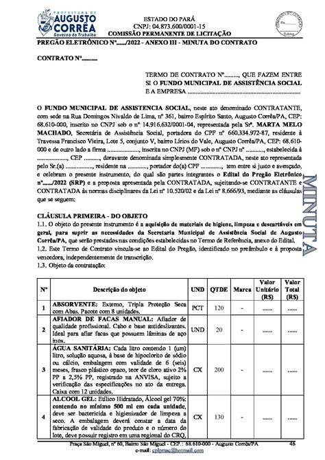 MINUTA DO CONTRATO ASSINADA Prefeitura Municipal de Augusto Corrêa