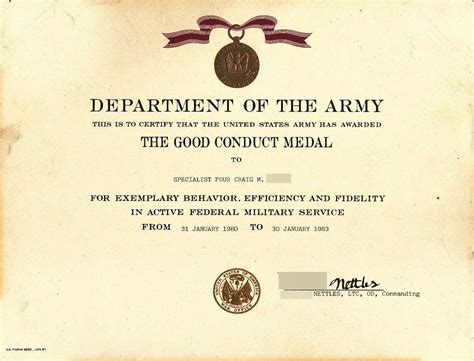 Army Good Conduct Medal Certificate Template Douglasbaseball