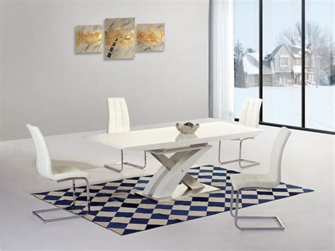 White Extending Gloss Dining Table And 4 Chairs Homegenies