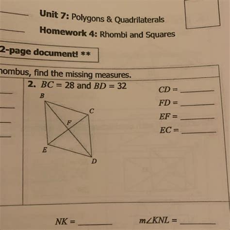 Properties Of Rhombi And Squares Assignment