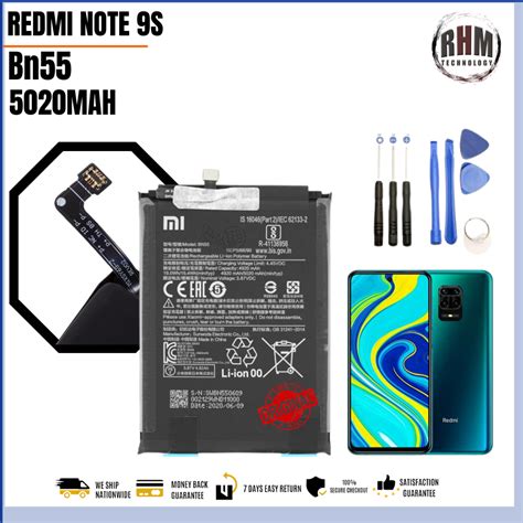 For Xiaomi Redmi Note 9s Battery Model Bn55 5020mah Original Equipment Manufacturer High