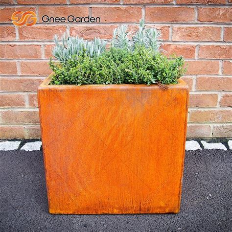 Square Rust Metal Corten Steel Planter Box For Garden Decor China Corten Steel Flower Pot And