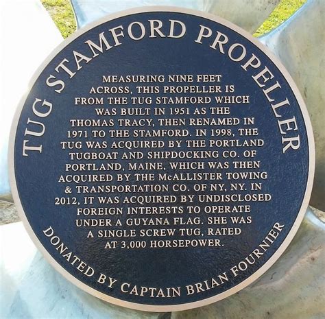 Tug Stamford Propeller Historical Marker