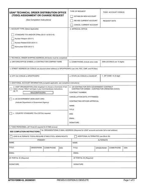 Afto Form 43 Download Fillable Pdf Or Fill Online Usaf Technical Order