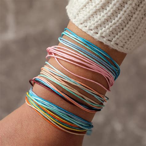 Tocona Colorful String Layered Bracelets Set for Women Boho Rope Adjustable Bracelet Bangle ...