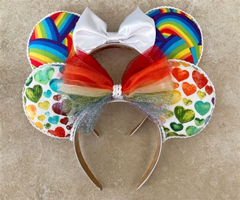 Pride Disney Ears Rainbow Minnie Mouse Ears Rainbow Heart Etsy