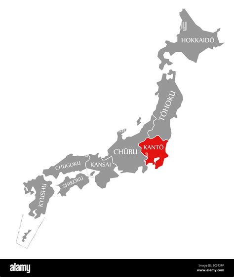 Kanto Red Highlighted In Map Of Japan Stock Photo Alamy