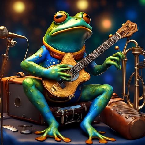 Premium AI Image | Singing frog with musical instruments Forest ...