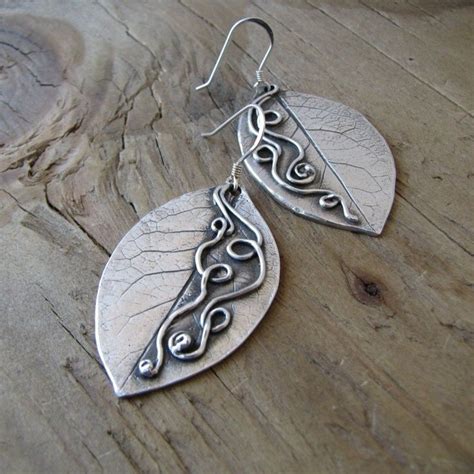 Precious Metal Clay Artisan Earrings Fine Silver Leaves Handmade OO