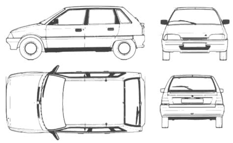 1991 Citroen Ax Hatchback V5 Blueprints Free Outlines