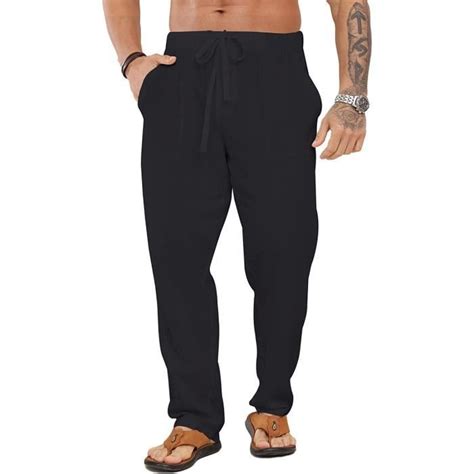 Pantalon Pantalons Homme Été Lin Coton Chino Leger Respirant Poches Taille Élastique Décontracté