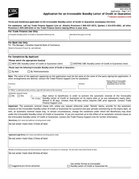 Pdf Application For An Irrevocable Standby Letter Of Credit Or