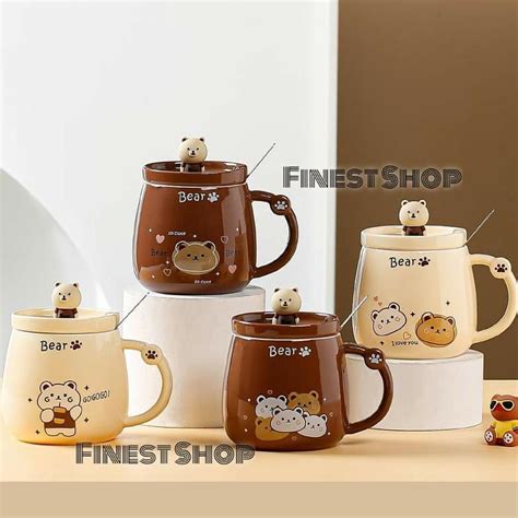 Jual PRODUK GELAS KERAMIK RAINBOW CUTE BEE CAT COW BEAR HONEY CUP