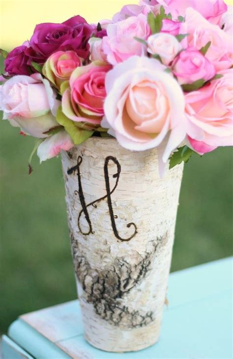 Personalized Wood Birch Bark Wedding Centerpiece By Braggingbags