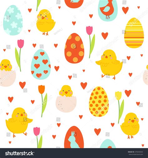 Happy Easter Pattern Cute Chicks Eggs Stock Vector Royalty Free