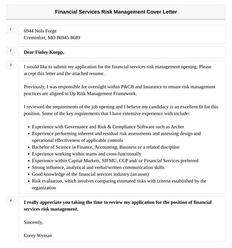 Financial Services Risk Management Cover Letter Velvet Jobs