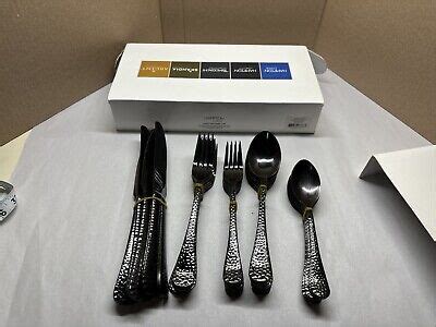 39 Pieces Set HAMPTON FORGE SIGNATURE BLACK FLATWARE BLACK Hammered EBay