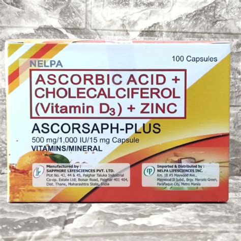 Ascorsaph Plus Ascorbic Acid Vitamin D3 Zinc 100 Capsules