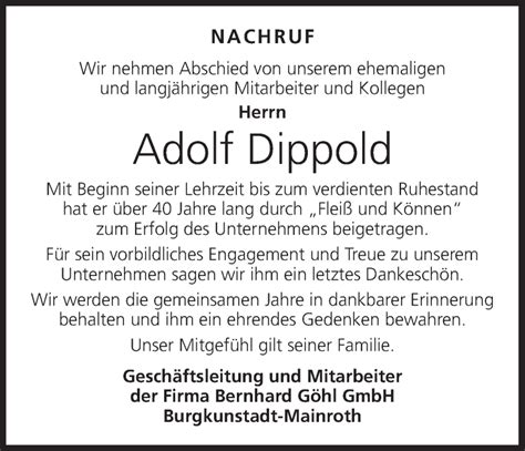 Adolf Dippold Traueranzeige Trauer Infranken De