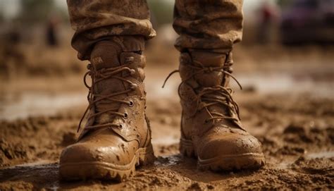 Free Photo Dirty Leather Boots March Through Muddy Terrain Generated