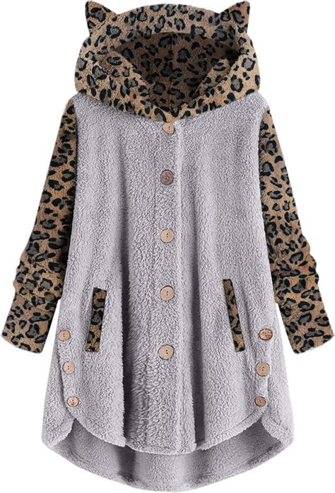 Jaqueta De L Leve Feminina Estampa De Leopardo Plus Size Casual