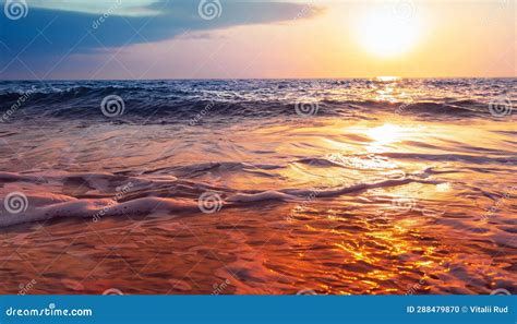 Majestic Closeup Waves Of Calm Sea Water Waves Orange Sunrise Sunset