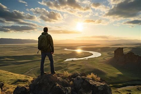 Premium Photo Adventurous Backpacker Photographer Standing On