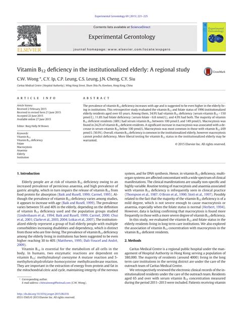 (PDF) Vitamin B12 Deficiency in the Institutionalized Elderly: A ...